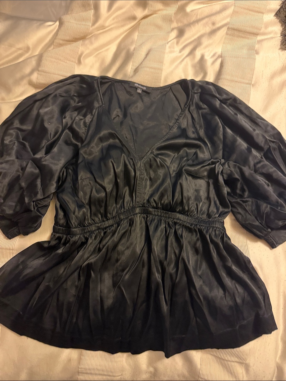 Women's Black Satin V-Neck Peplum Top - madewell